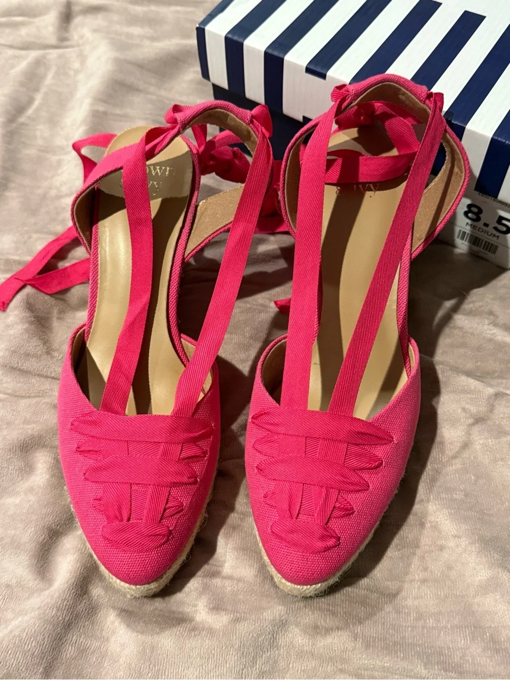 crown & ivy Hot Pink Lace-Up Espadrille Wedges